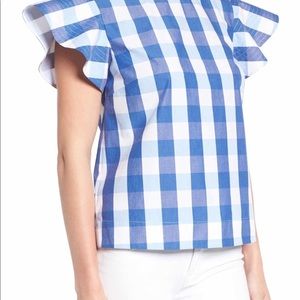 DRAPER JAMES blue and white buffalo check top 💙